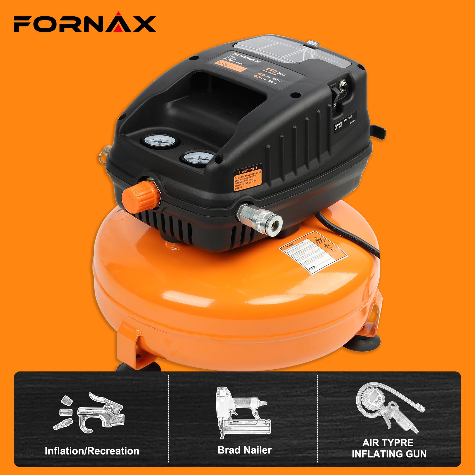 FORNAX Pancake Air Compressor, 3 Gallon, 100 PSI Portable Air